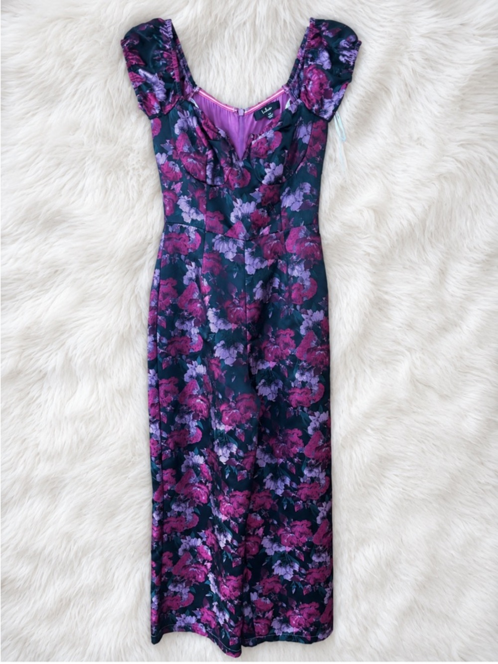 Lulu's Black Floral Maxi Jumpsuit with Purple Bloom Print - Picture 1 of 2